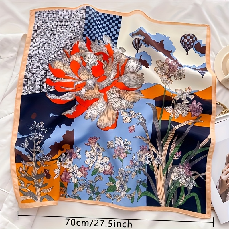 E-shop 27,5-Zoll Quadratisches Handtuch mit elegantem Color-Block-Blumendesign aus Polyester