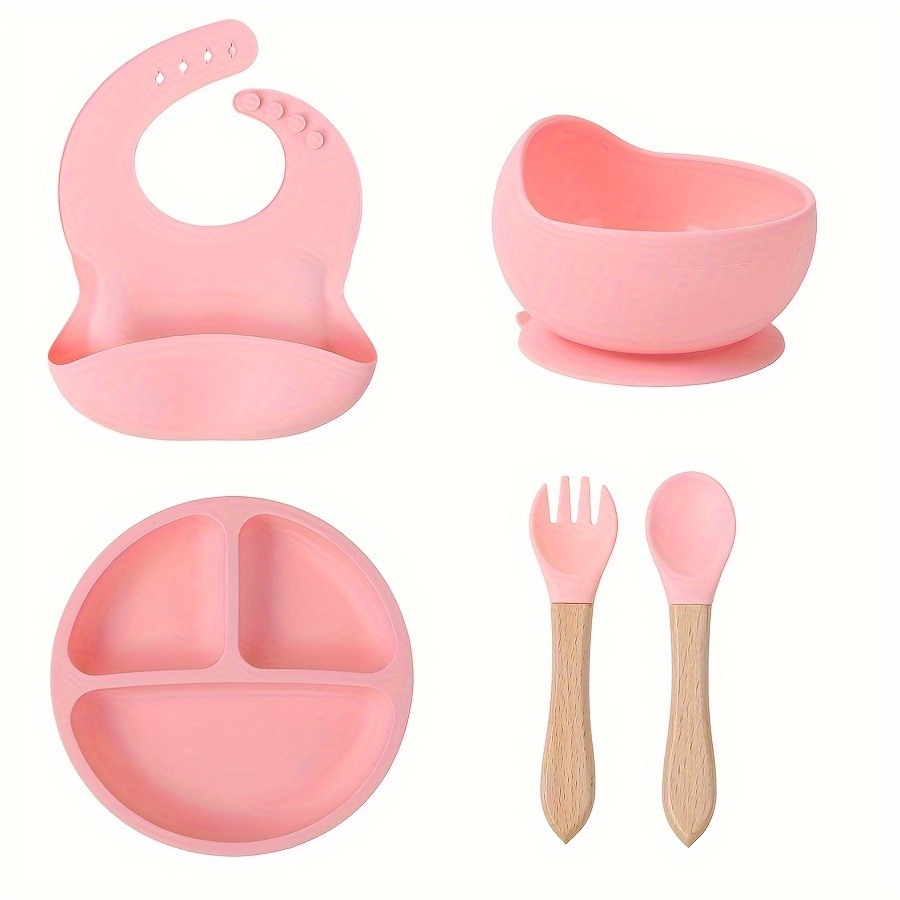   silicone baby feeding set suction bowl plate adjustable bib spoon fork bpa pvc phthalate free microwave oven safe baby led weaning utensils for infants toddlers 0 3 years details 1