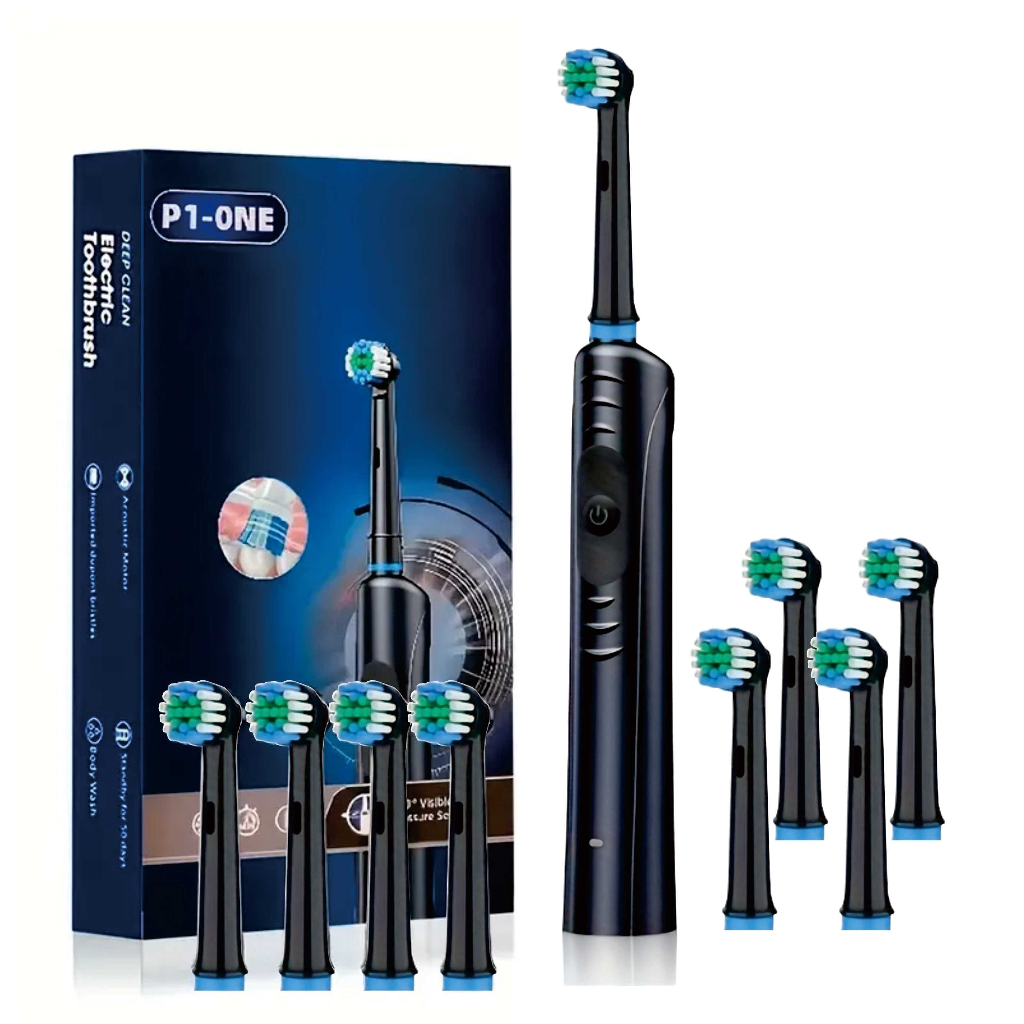 

Electric Toothbrush With 8 Brush Heads, Round Head Design, Full-body Waterproof, Long Standby, Rotating Bristles For Thorough Cleaning