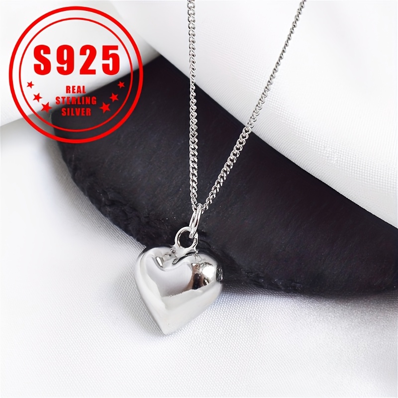 

3d Heart-shaped Pendant Necklace In S925 Sterling Silver, Simple And, Chain Jewelry Accessories, 3.6g/0.13oz