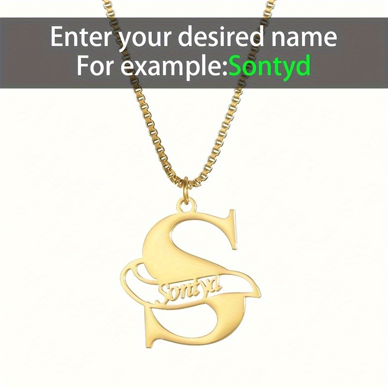 TEMU Custom Personalized Hollow-out Initial Synchronized English Letter Fashion Pendant Necklace, Stainless Steel Customizable English Name Jewelry,
