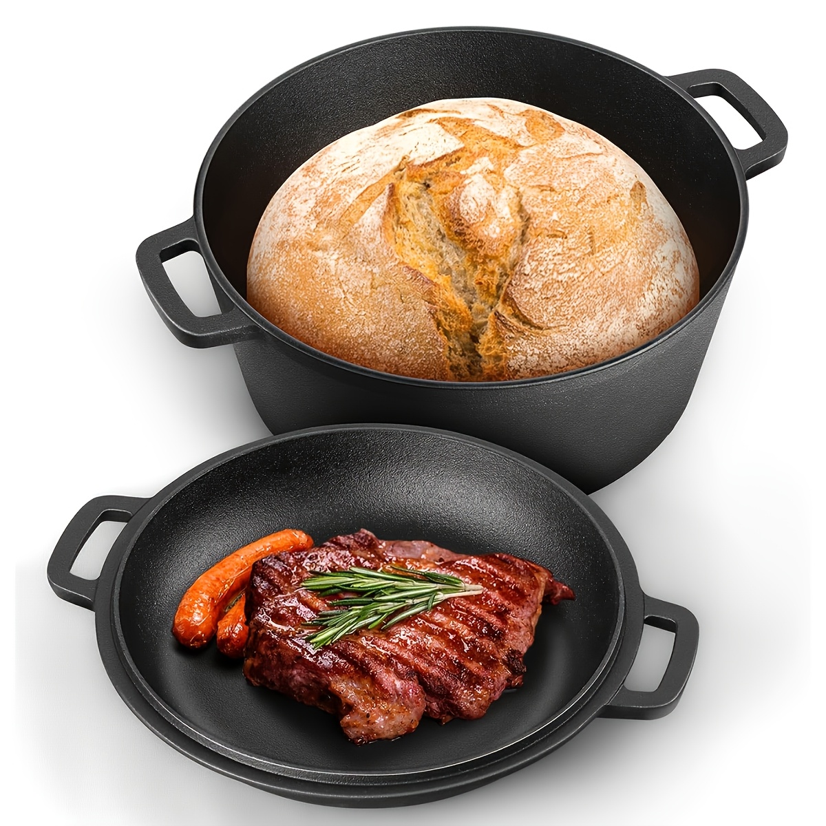 TEMU 2-in-1 Heavy-duty Cast Iron Dutch Oven & Set With Lid | Durable Cookware For Soups, , And Roasting
