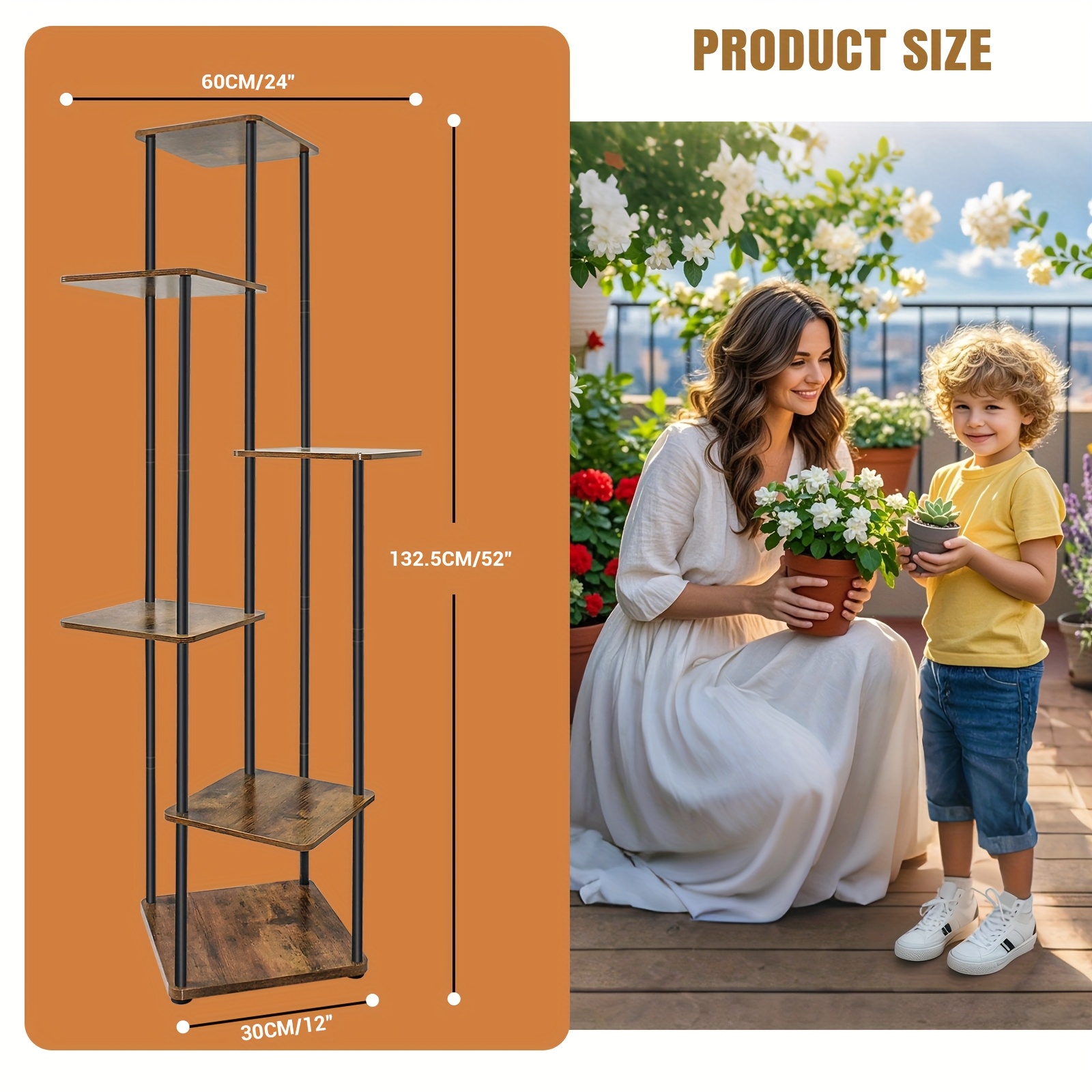 E-shop 6-stufiger Metall-Pflanzenständer, Indoor/Outdoor-Gartenregal, Blumenständer, Mehrschichtige Topfplanzeregal, Vielseitig für Wohnzimmer, Balkon