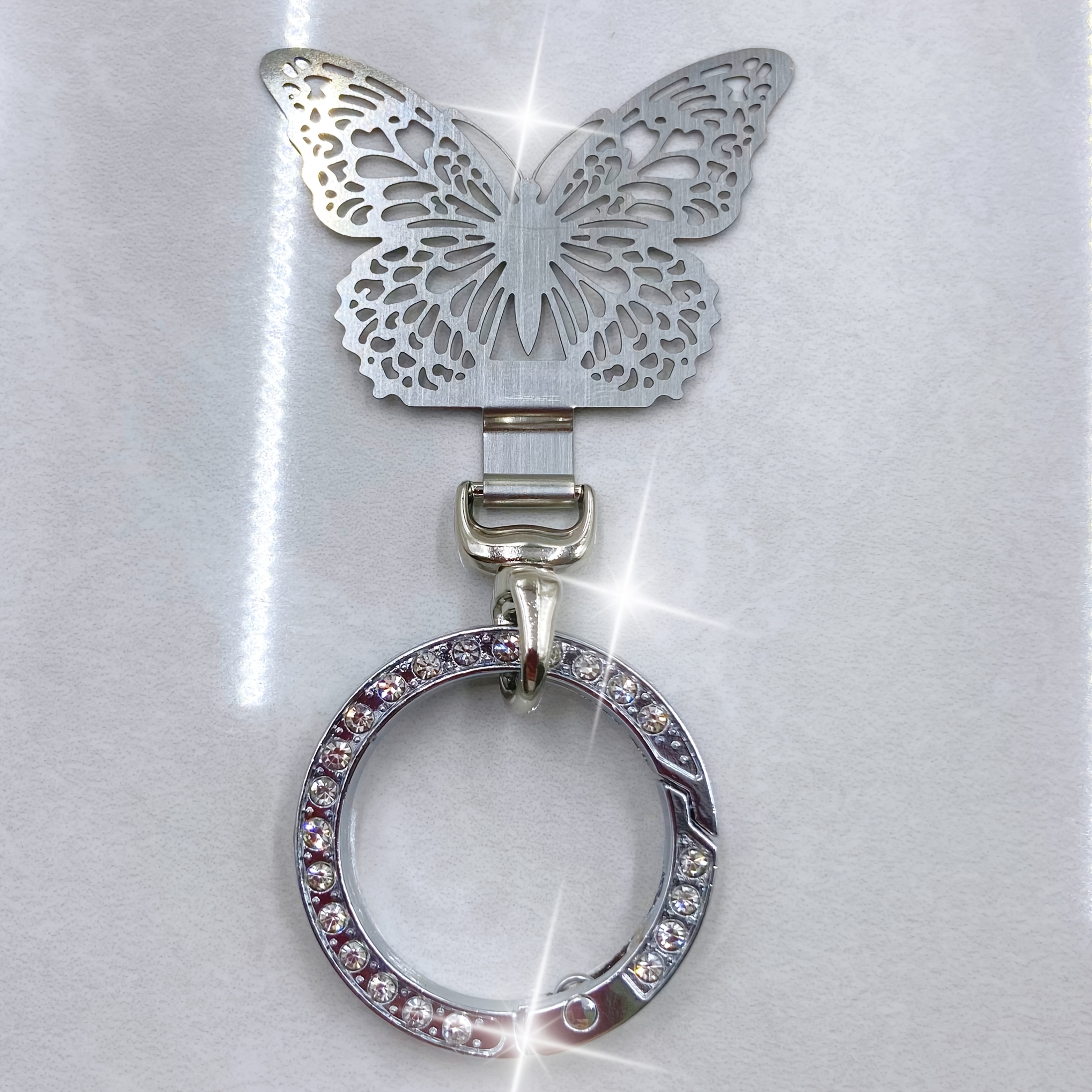 TEMU Fashion Rhinestone 360° Rotating Phone Lanyard Connector, Stainless Steel Ultra-thin Metal Clip Cute , Safety Wrist Strap Pendant Universal