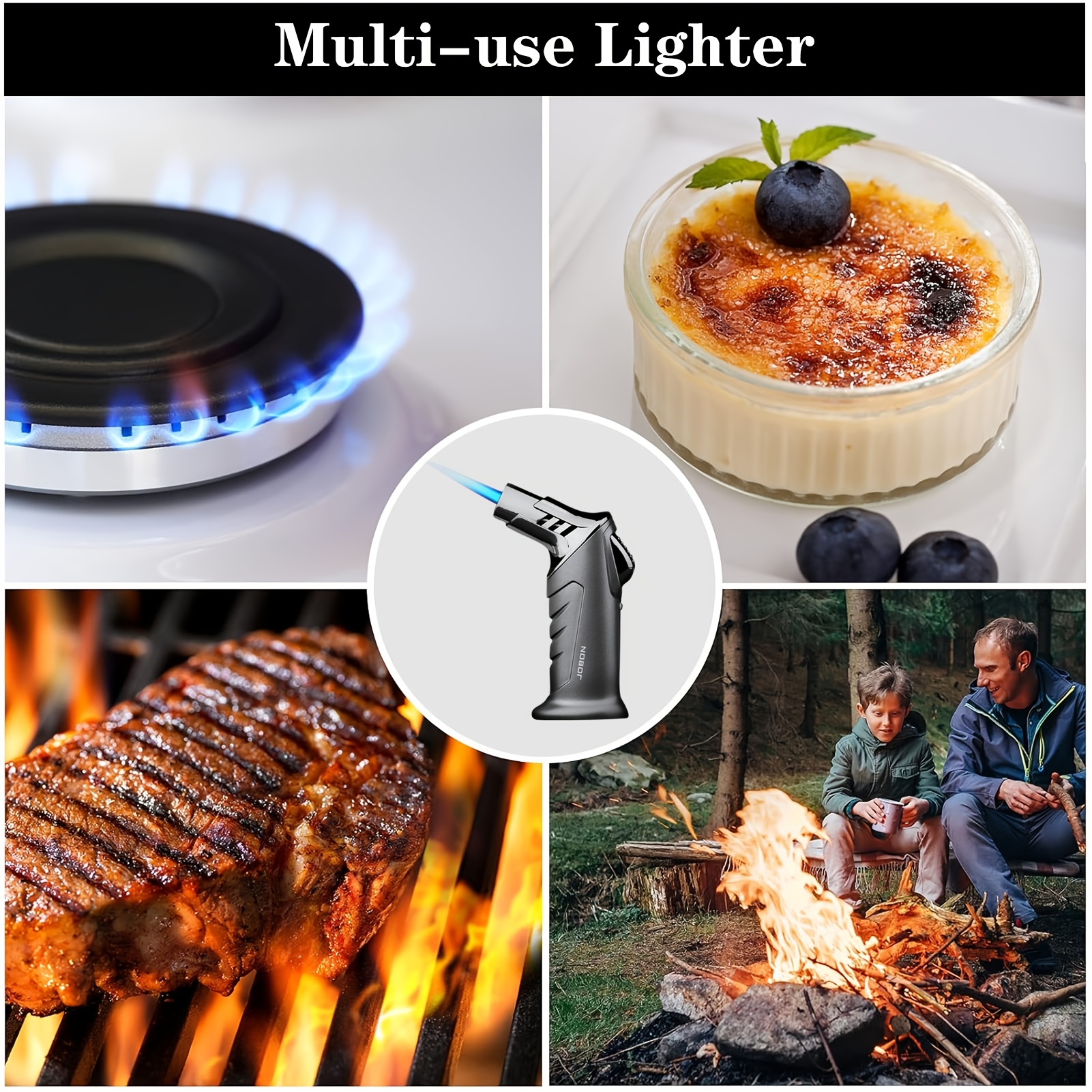TEMU Butane With Fuel Gauge, Refillable For Kitchen, Bbq, Outdoor Camping - Adjustable Flame, Fireproof Lock, Ideal For Lighting And Charcoal (gas Not Included)