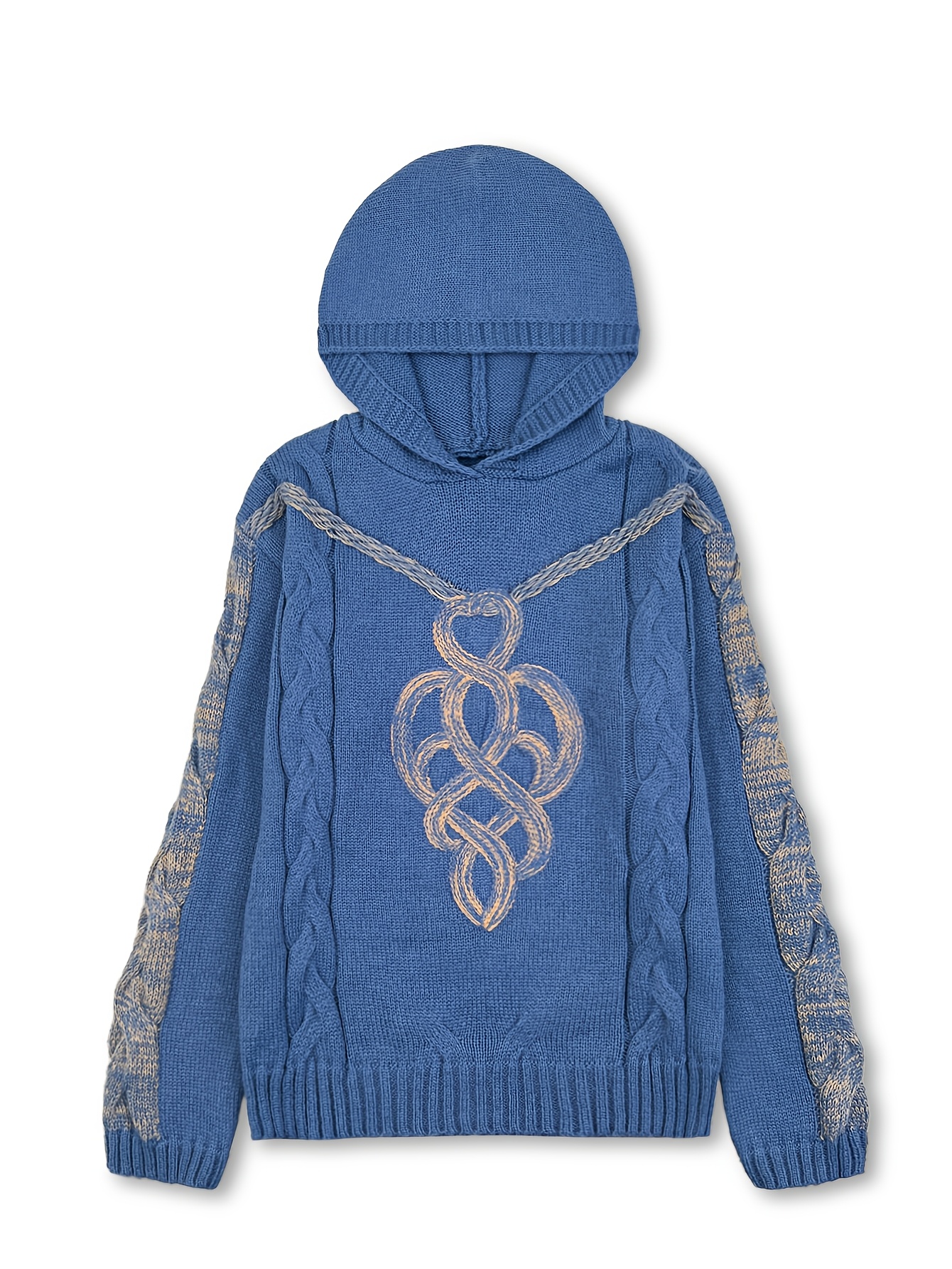 Women's Elegant Hooded Sweatshirt with Embroidered Jacquard Design