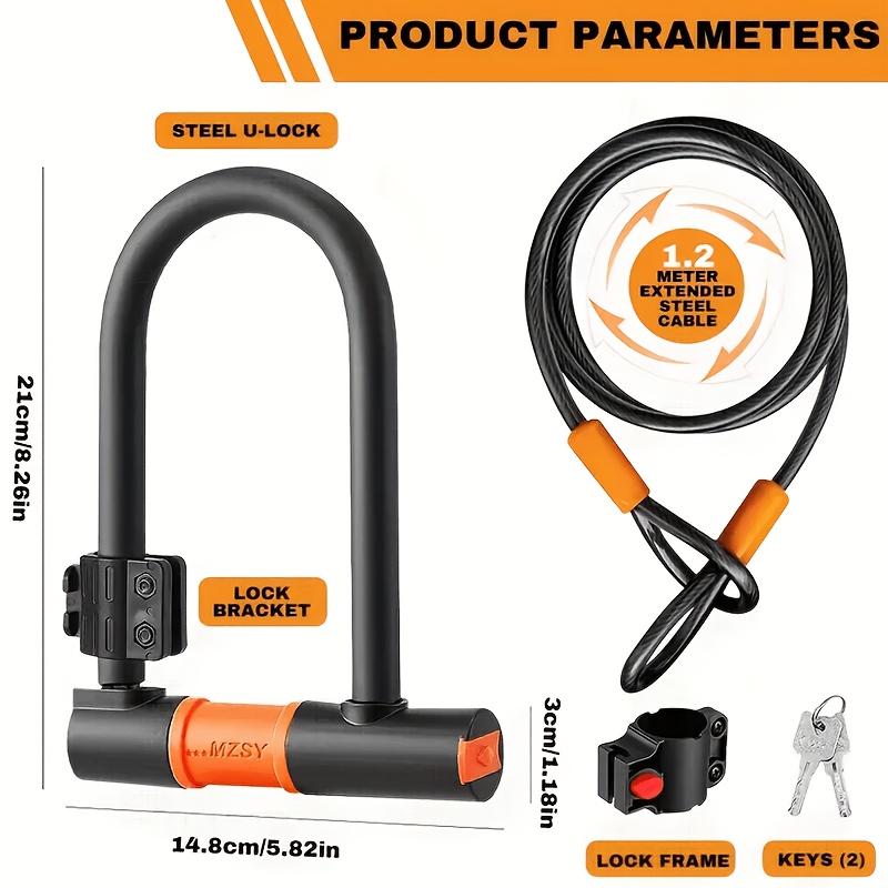 1 set heavy duty bike   with 5ft 1 2m   steel cable sturdy bicycle lock thicker alloy steel u lock protective sleeve with lock   lock frame extended for student bike cycling entry lock security set halloween and christmas