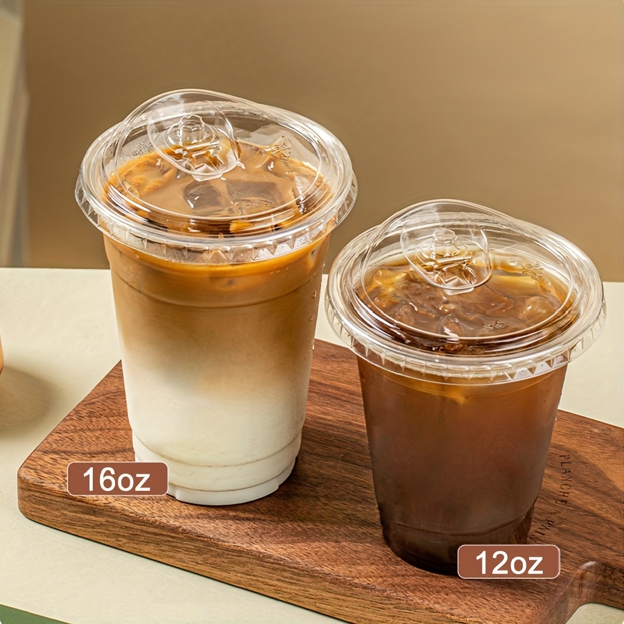 100pcs 12oz 16oz clear disposable lidded coffee cups - Temu