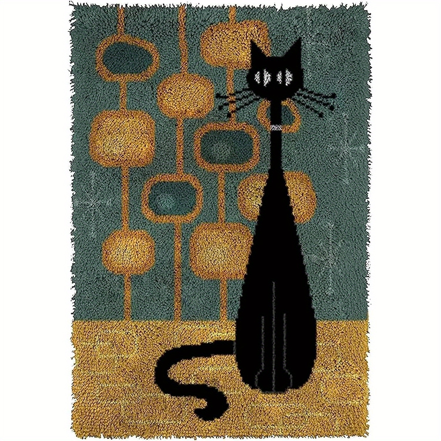 Image of Latch Hook Rug Kit For Adults Diy Crochet Yarn Kits With Color Printed Canvas Black Cat Pattern Rug Making Craft Embroidery Tapestry Set Home Decor Festival Gift 52cm/20.5inx38cm/14.96in