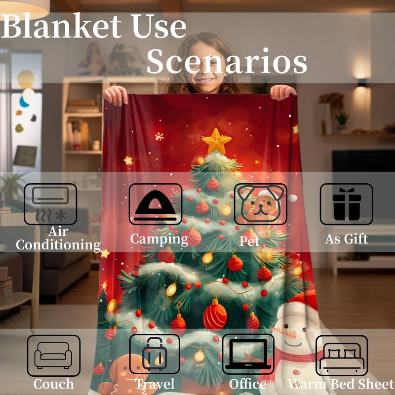 Couverture De Noël Douillette Ohok - Motif Sapin Vert, 130x150 Cm - Pour Canapé, Lit, Décoration Festive Intérieur/extérieur