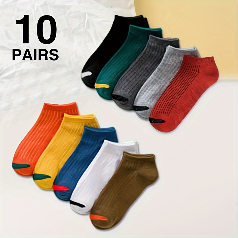 TEMU 10 Or 20 Or 30 Pairs Of Men's Solid Color Anti Odor & Sweat Absorption Low Cut Socks, Comfy & Breathable Socks, For Daily Wearing, Spring And Summer