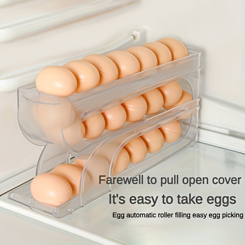 Space-Saving Automatic Egg Dispenser - Large Capacity, Transparent Rolling Egg Holder for Fridge & Kitchen Storage, Container Tray, Cabinet, On The Table