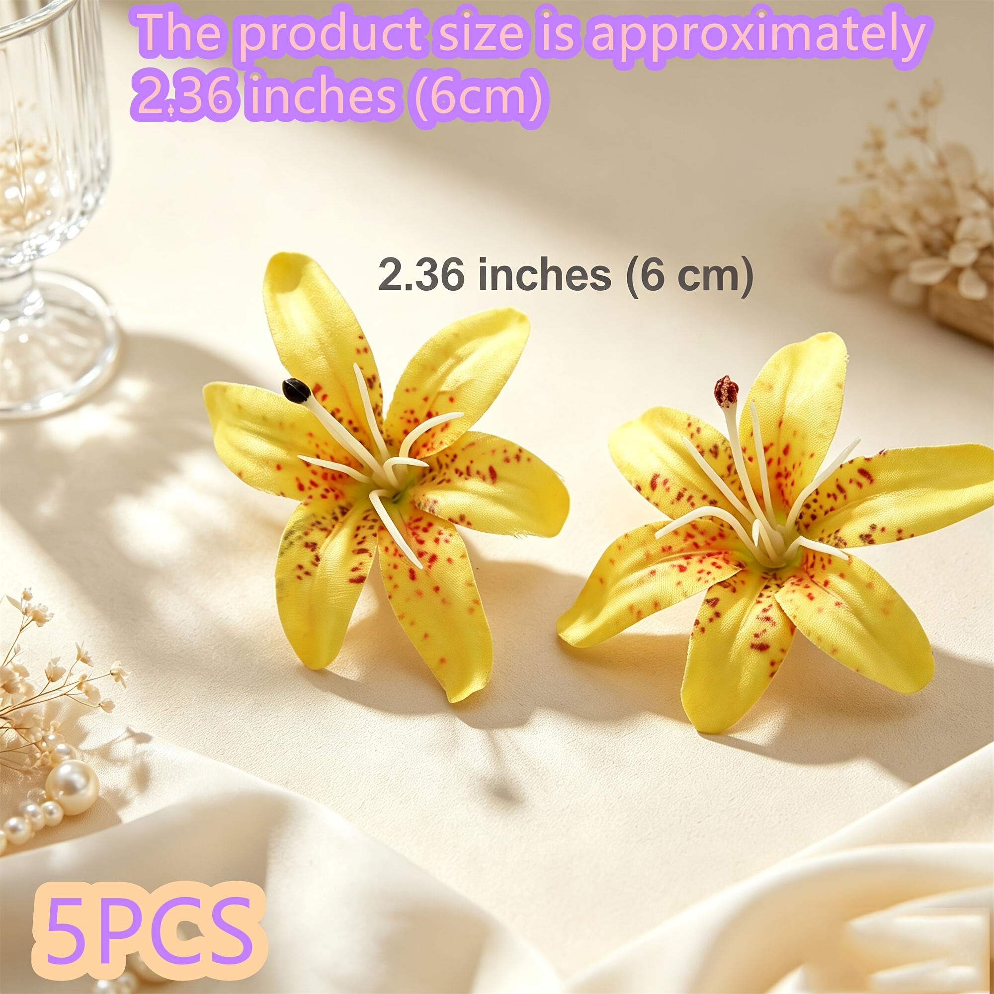 TEMU Tête de fleur tachetée de tigre simulée multicolore de 6 cm/2,36 pouces, disponible en spécifications 5/10/20, avec une authenticité florale