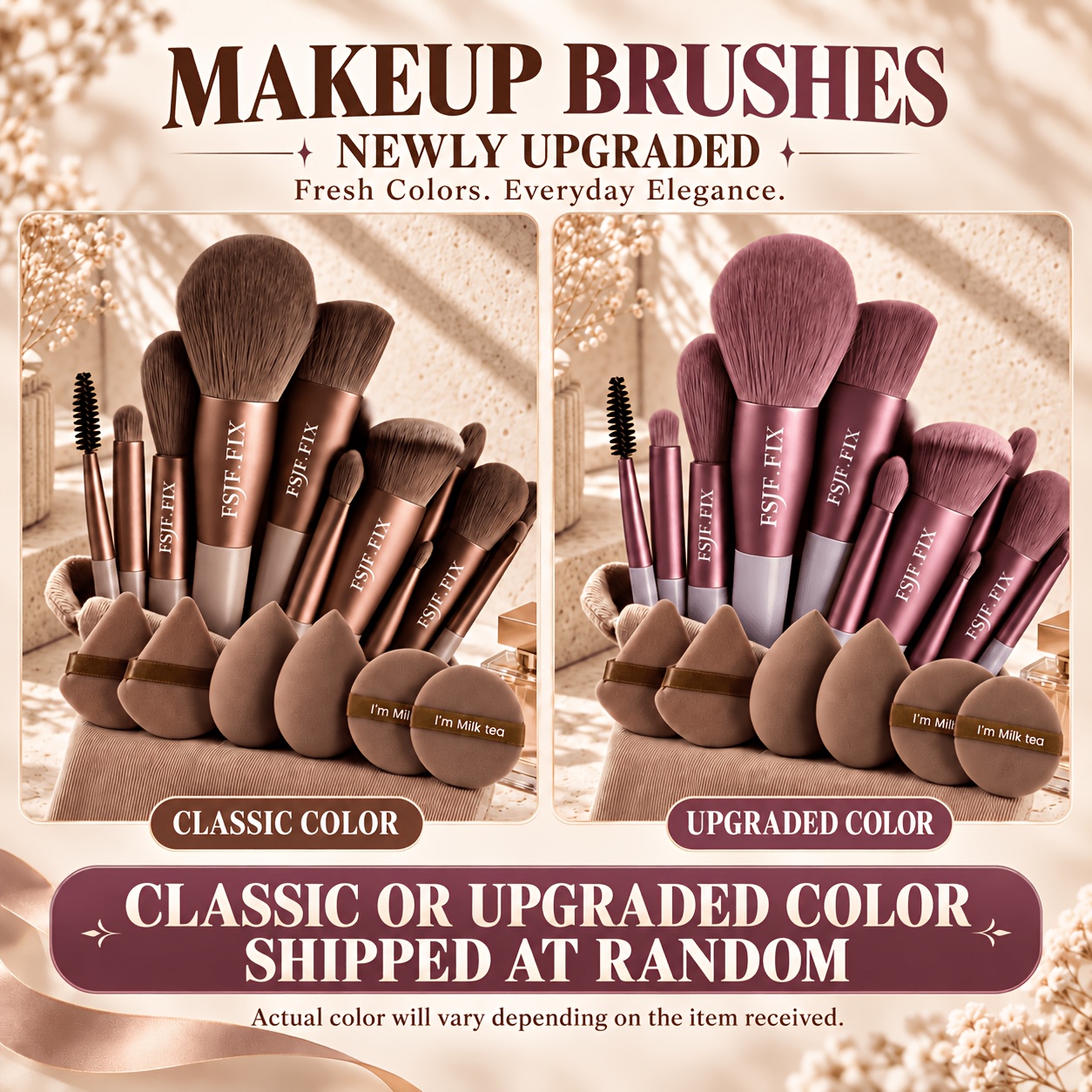 TEMU 18pcs Makeup Brush Set By Fsjf Fix, Including Eyeshadow Brush, Foundation Brush, Bb Cream Brush, And Concealer Brush. This Is A Soft And
