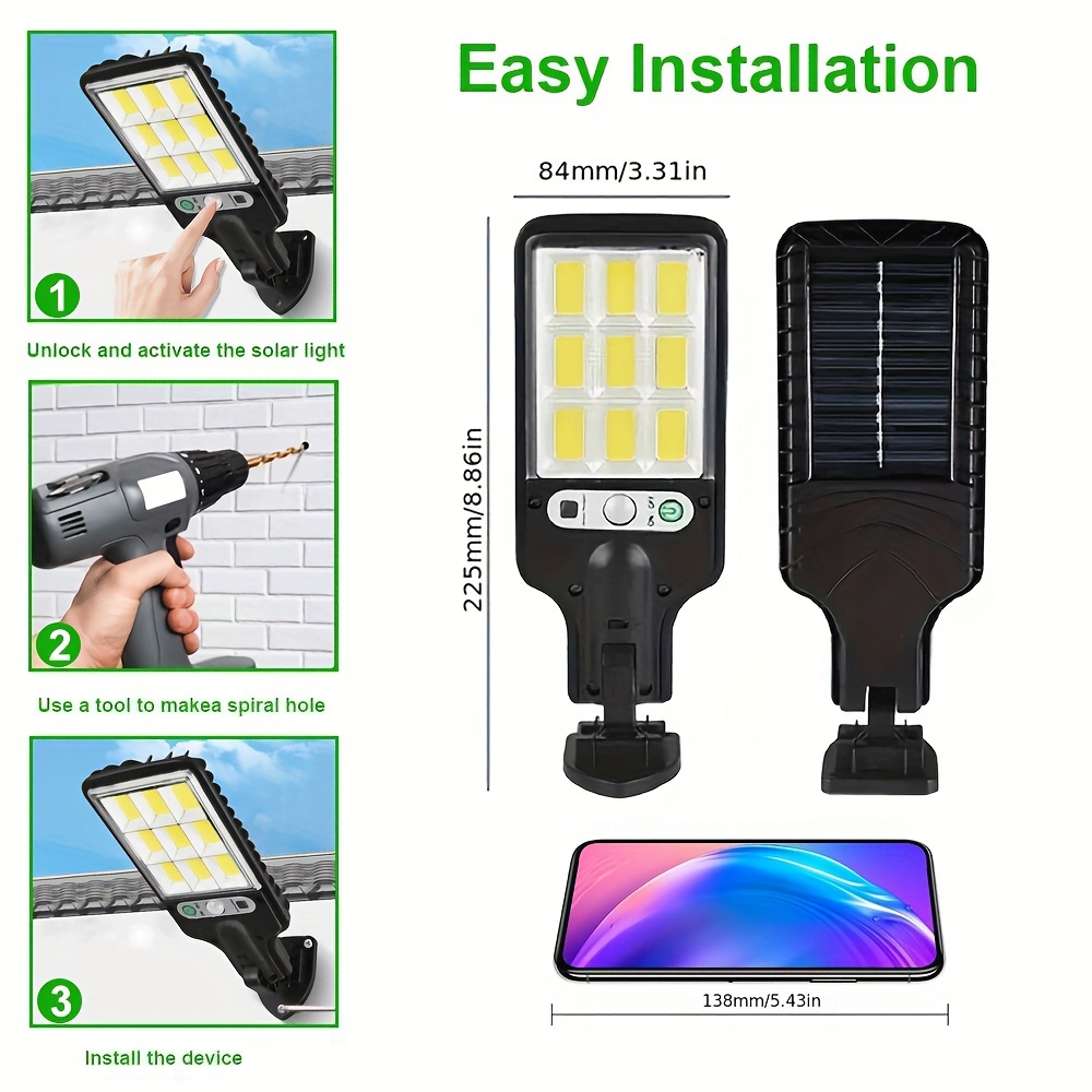 8 packs 4 packs solar street lights outdoor 108cob with lights reflector and 3 lighting modes solar powered motion sensor security lights wireless waterproof wall lamp with remote for outside patio garden backyard fence stairway night light details 0
