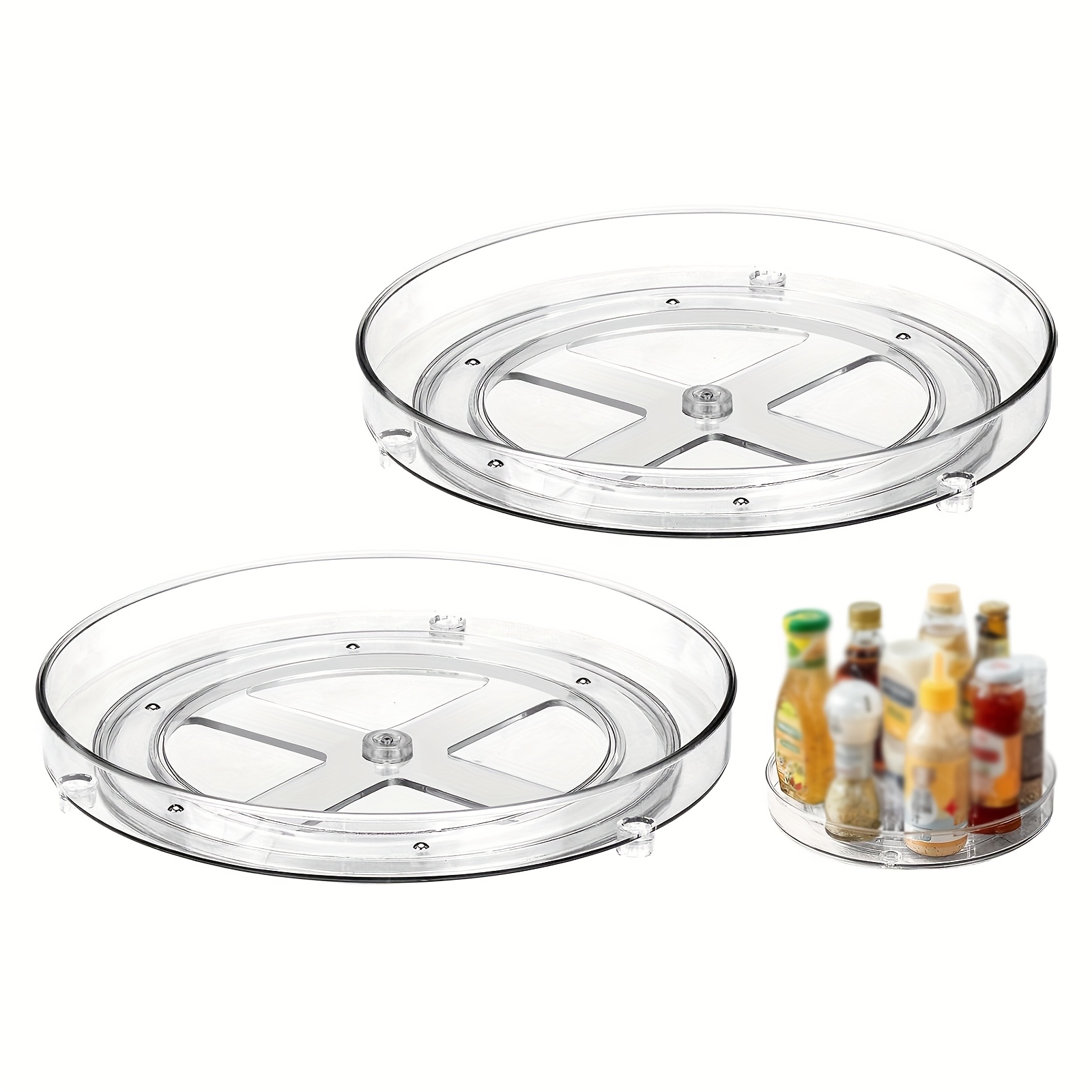 TEMU 2pcs Lazy Susan Turntable Organizer Refrigerator Organizer 360° Rotating Spice Rack For Refrigerator Kitchen Pantry Cabinet Bathroom Dresser