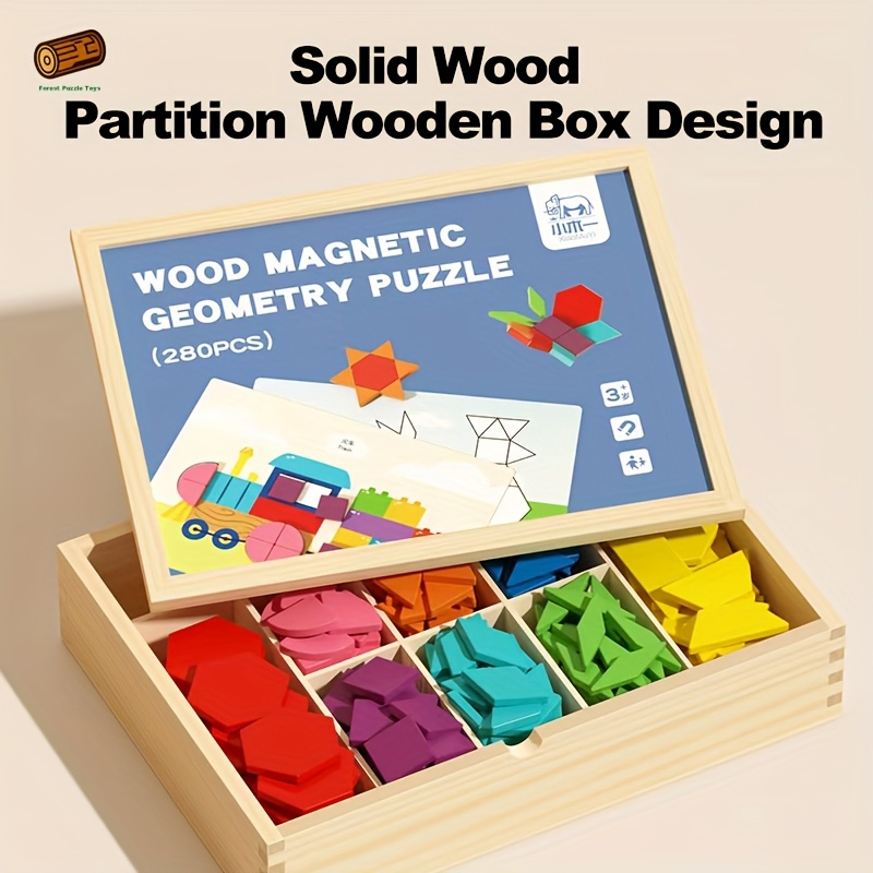 128/180/220/280pcs Creative Magnetic Wooden Puzzle, Jigsaw Puzzle Toys, Educational Interactive Educational Toys, Geometric Figures Cognitive Learning, Birthday Gifts, Holiday Gifts