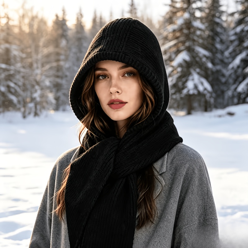 TEMU Chapeau d'extérieur pour femmes - Chapeau châle à capuche d'automne/hiver pour femmes, Chapeau écharpe de protection chaude pour les oreilles et