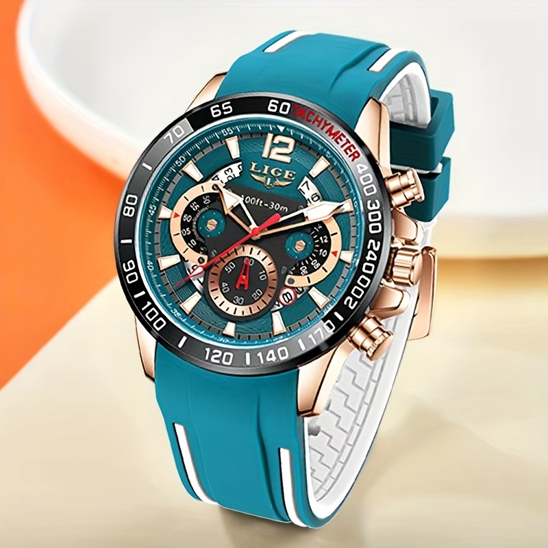 Lige Quartz Watch 3atm Waterproof Round Dial Display Precise Silicone Band Night Light Feature Fashion Accessory
