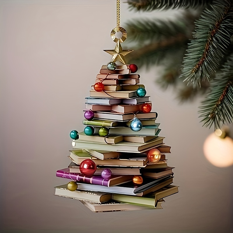 

1pc, Book Christmas Tree Decoration, 2d Flat Book Christmas Decoration, Gift, Reading Book Decoration, Book Home Decoration, Library Bookstore Decoration