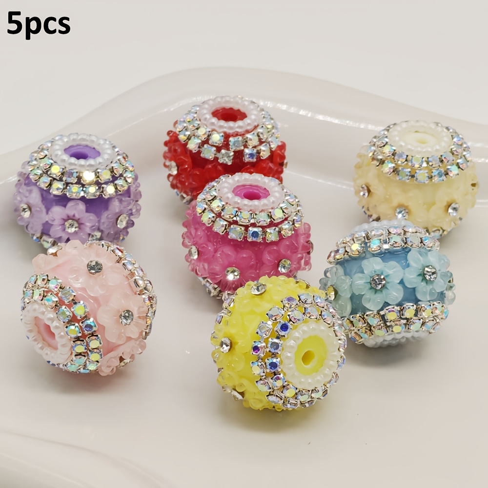 TEMU 5pcs Flower Drill Ball Beads With Straight Holes, Random Mixed Colors, Suitable For Diy Keychains, Phone Charms, Beaded Pens, And Other Handmade