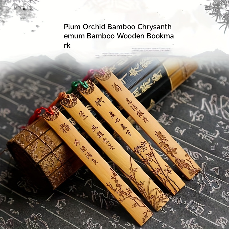 

Elegant Bamboo Bookmark With Plum Orchid Design - Perfect For Office, School, And Travel Souvenirs