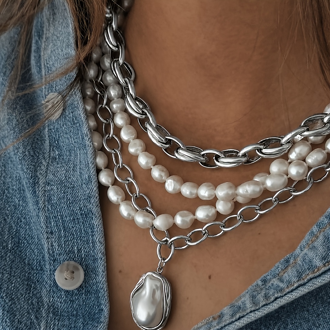 4pcs Set Of Vintage, Stylish, Elegant, And Luxurious Pendant Necklaces Featuring Cultured Pearl Strands, Wear, , Parties, And All Kinds Of Occasions - For Holidays, Anniversaries, And Birthdays