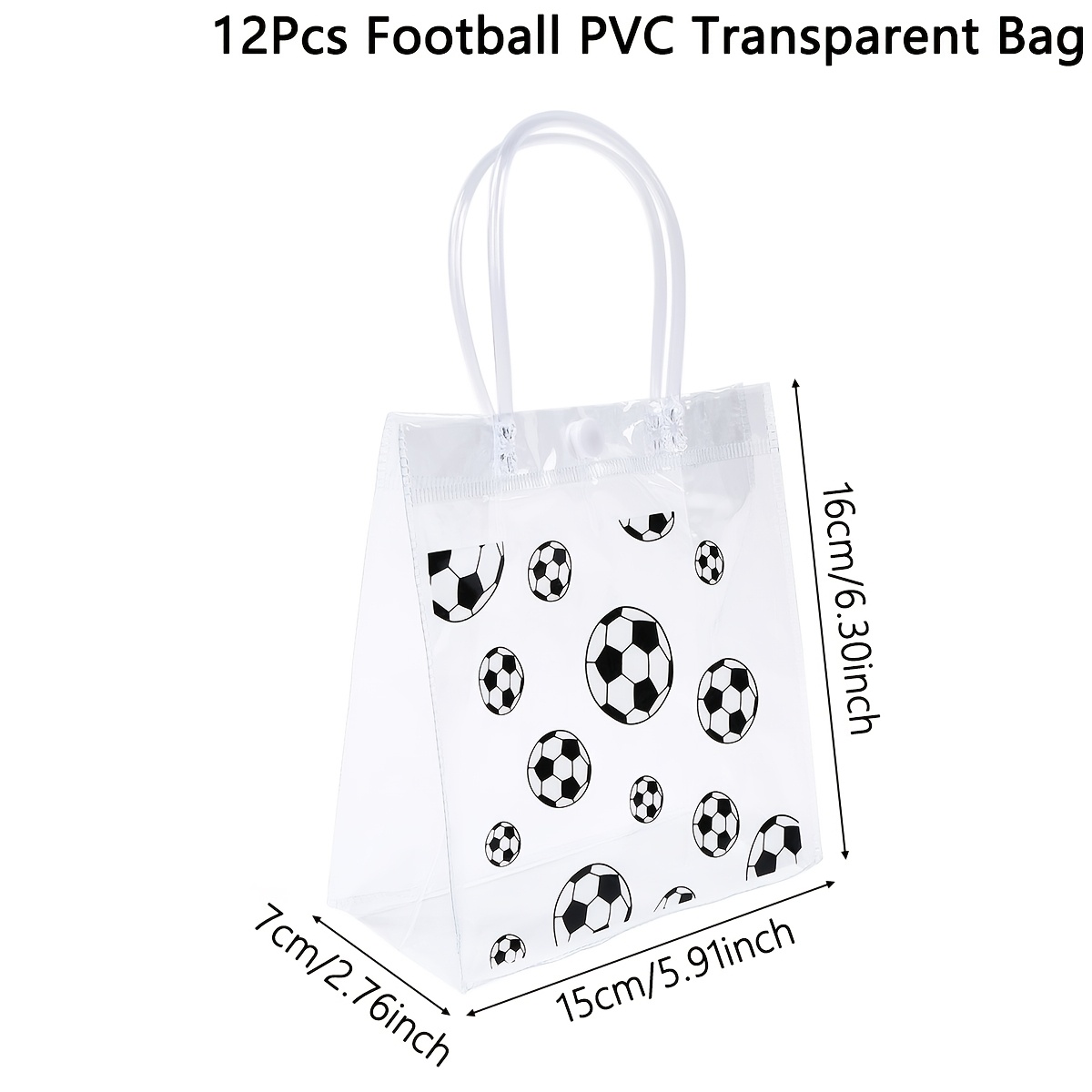 TEMU Gift For Her/him 12pcs, Football-themed Transparent Tote Bags, Soccer Patterns Transparent Plastic Gift Bags, Foldable Birthday And Party Gift
