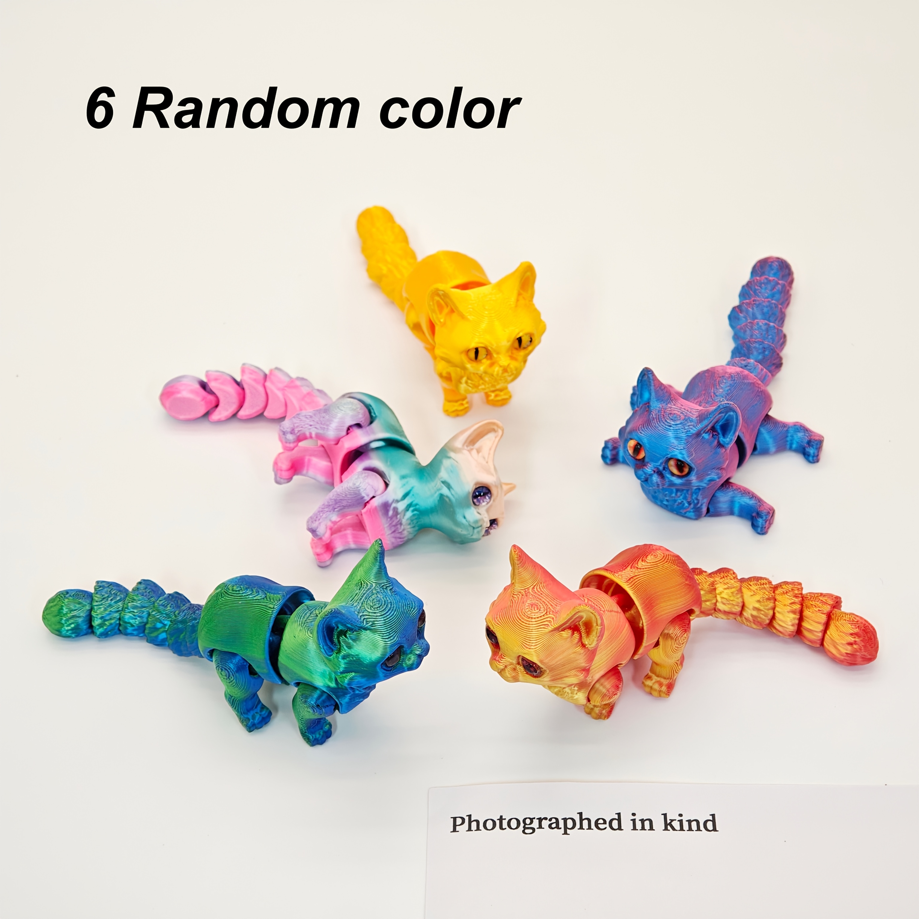 TEMU 6pcs Random Color 3d Printed Cat Figurines, Cool And Realistic Decorations, With Controllable Joints, Of Changing Into Poses, Suitable For Home,