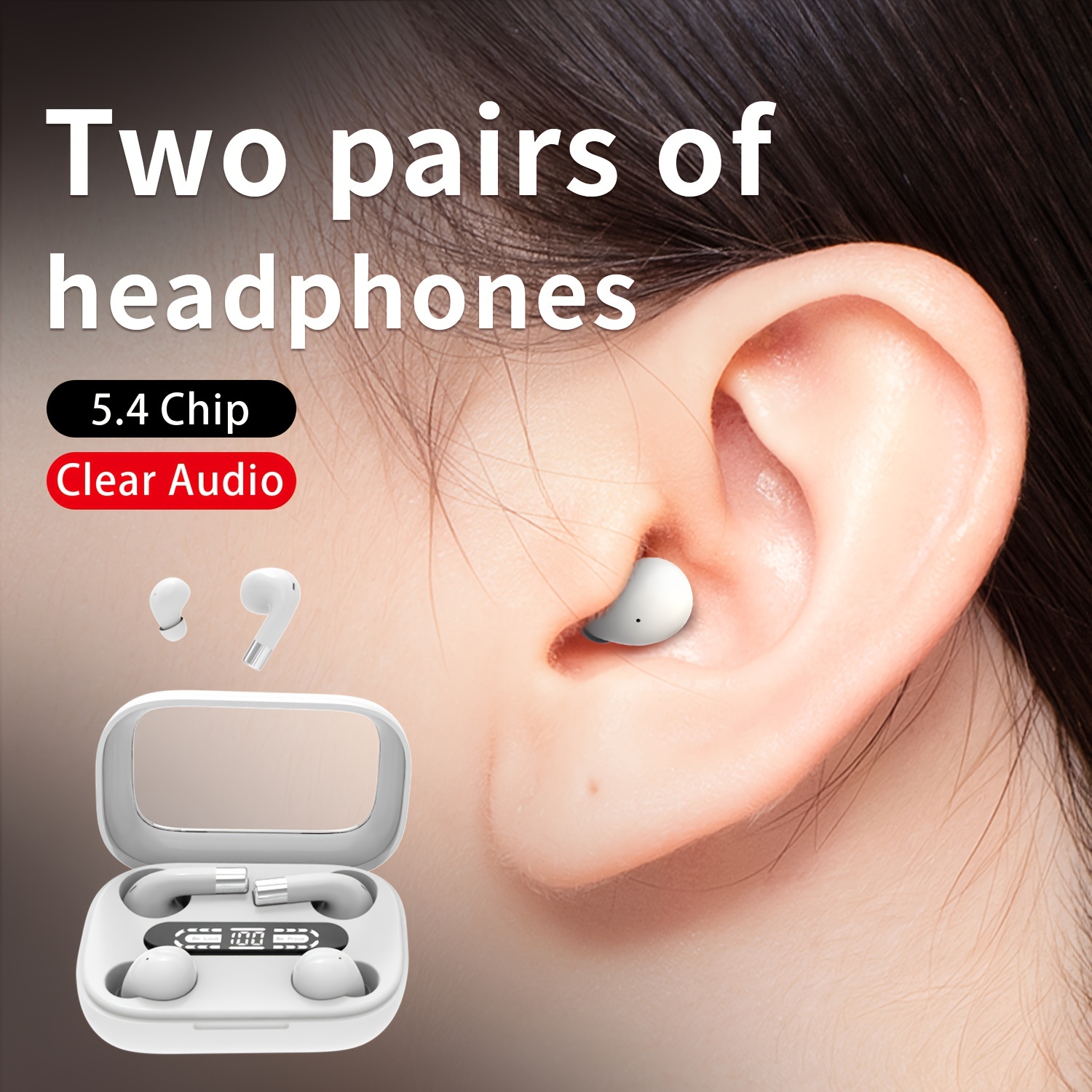 2in1 Wireless Headphones Wireless Earphones, Mini Sleeping Earbuds, Dual Sound Bass HIFI 4D Effects Headset, Intelligent Noise Reduction Wireless Earphone, Office, Leisure, Sports, Sleep, Essential Partners, Ultra Long Battery Life