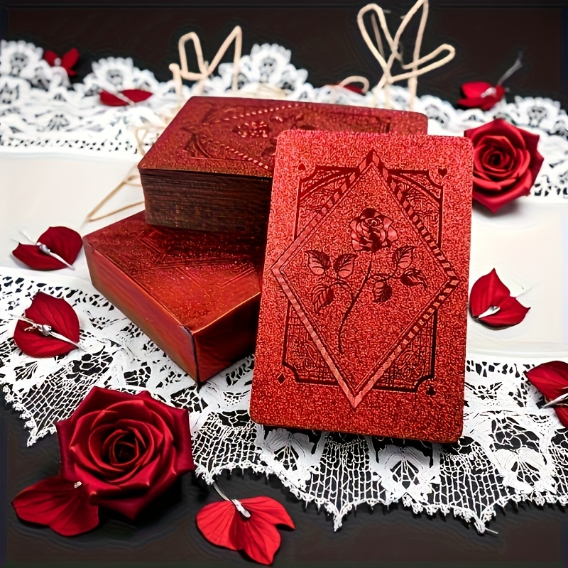 TEMU 2 Sets Of Red Rose Playing Cards, And Washable, With, Made Of Durable Thick Plastic For A Comfortable Grip. Smooth Shuffling Ideal For Parties . Games & Accessories > > Standard Playing Cards