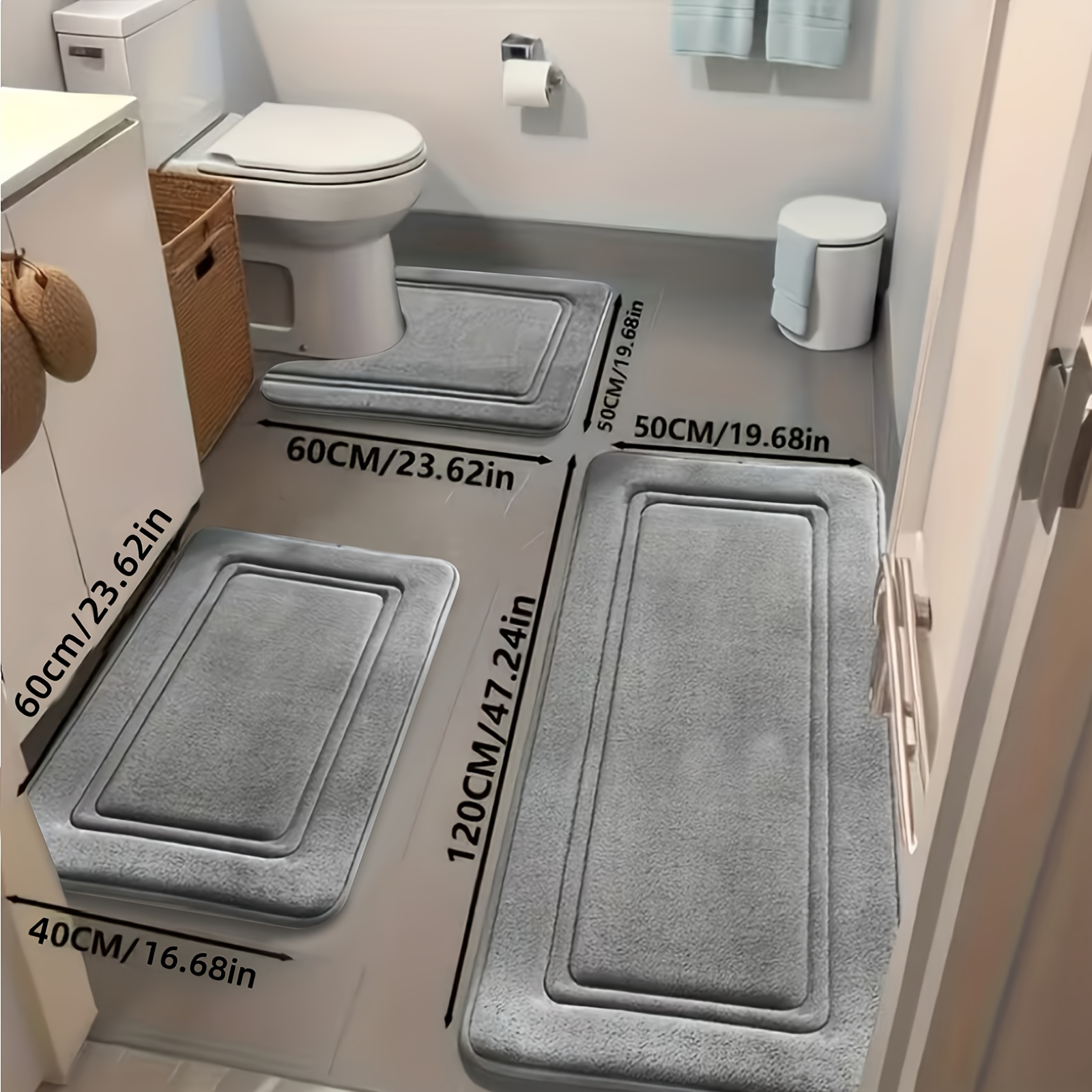 TEMU 3pcs 25d Sponge Bath Mats - Super Absorbent Non-slip Shower Rugs, Thick Soft Bath Tub Floor Mat Suitable For Bathtub, Shower, Bathroom - Heavy