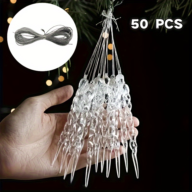 Image of 50pcs Classic Mini Christmas Tree Decoration Cubes Ice Ornaments, Small Ice Cubes, With 1 Bundle Of Rope, - Perfect For Weddings, Valentine's Day, Etc
