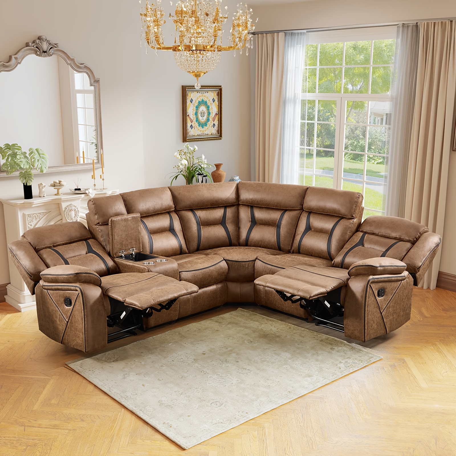 contemporary synthetic faux leather reclining sofa collection 5 seater couch featuring cup holders and storage ideal for living rooms and offices Product details 0