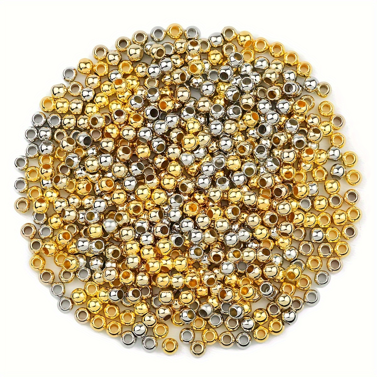 

1000pcs 4mm Ccb Golden And Silvery Smooth Round Beads With Large Hole, Used For Bracelets, Necklaces, Earrings Making