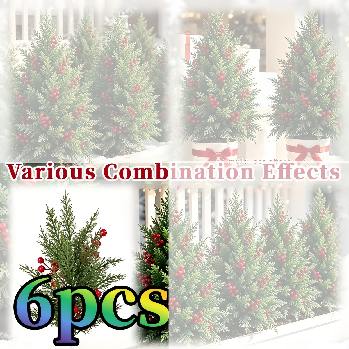 TEMU 6pcs Set - Premium Artificial Christmas Pine And Trees With Classic And Adorable Berry Decorations. Suitable For Christmas Home Decor, Perfect