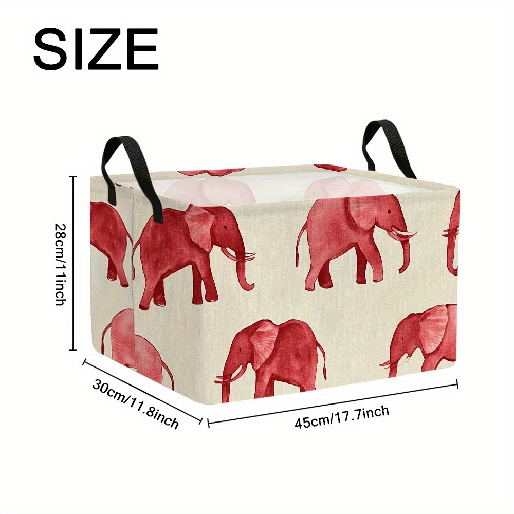 TEMU 1pc Large Elephant Print Foldable Storage Basket With Sturdy Handle - Modern Fabric Organizer Suitable For Laundry,, Blankets - Space-saving