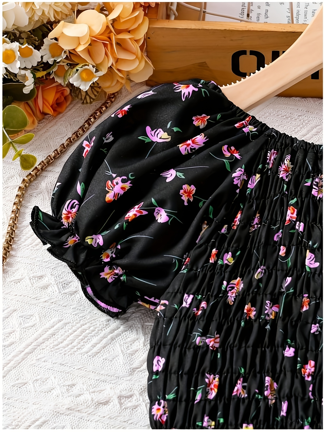 accessories for black floral dress girls sweet cool puff sleeves square Color:Bright Royal PromotionName: Black Friday In July: Up To 70% Off inspired paisley print Ella dress PDF sewing Floral print