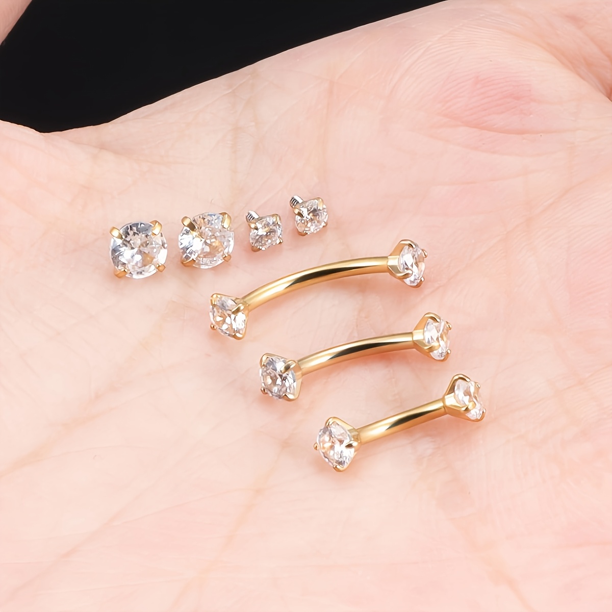 2pcs Hypoallergenic Transparent Cubic Zirconia Piercing Jewelry