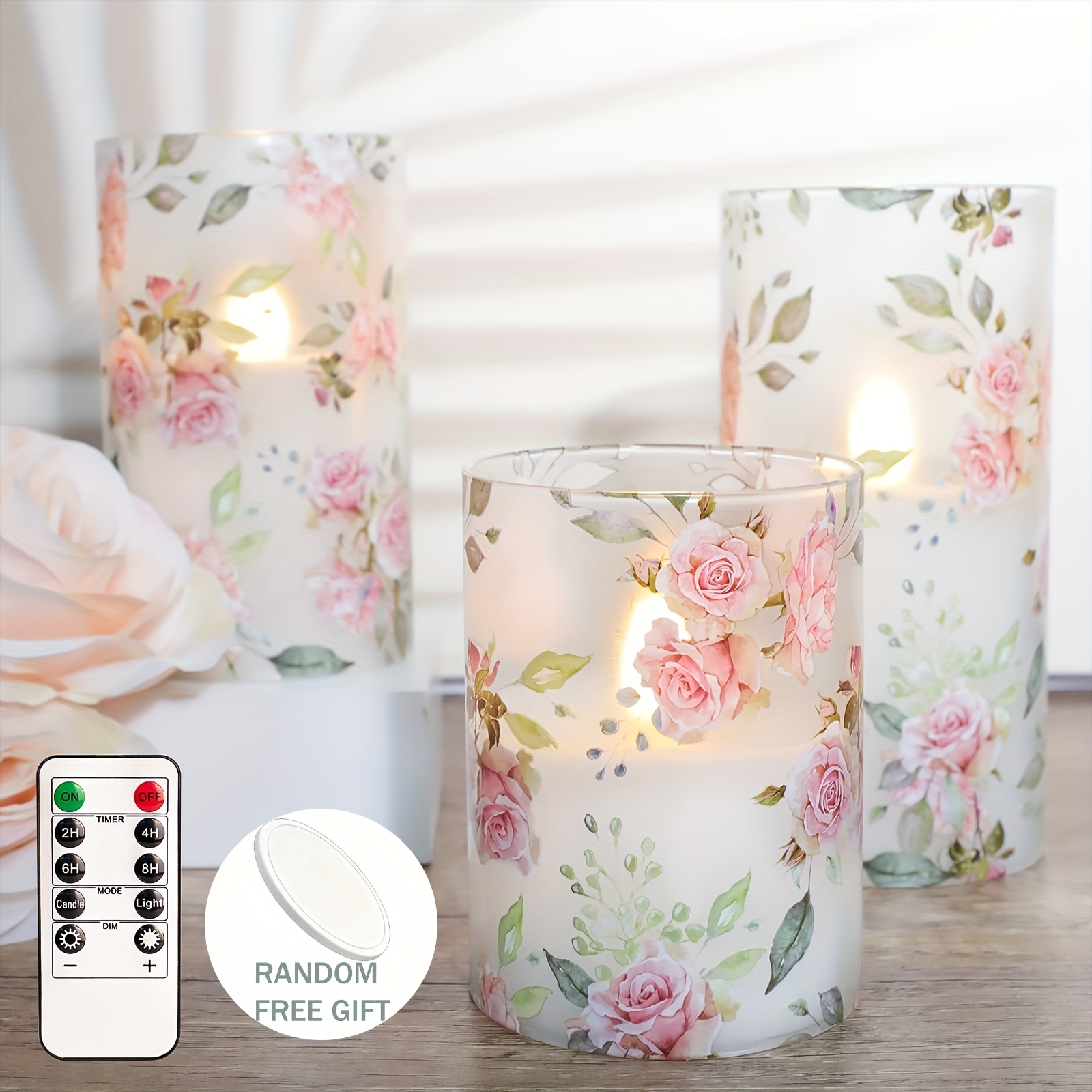 TEMU 3-pack Traditional Pink Flameless Led Pillar Candles With Remote And Timer, Flickering Candle, Decor, Battery Operated, Infrared Sensor Anime Theme, Drum Shade Lighting, For Room Types, No Plug