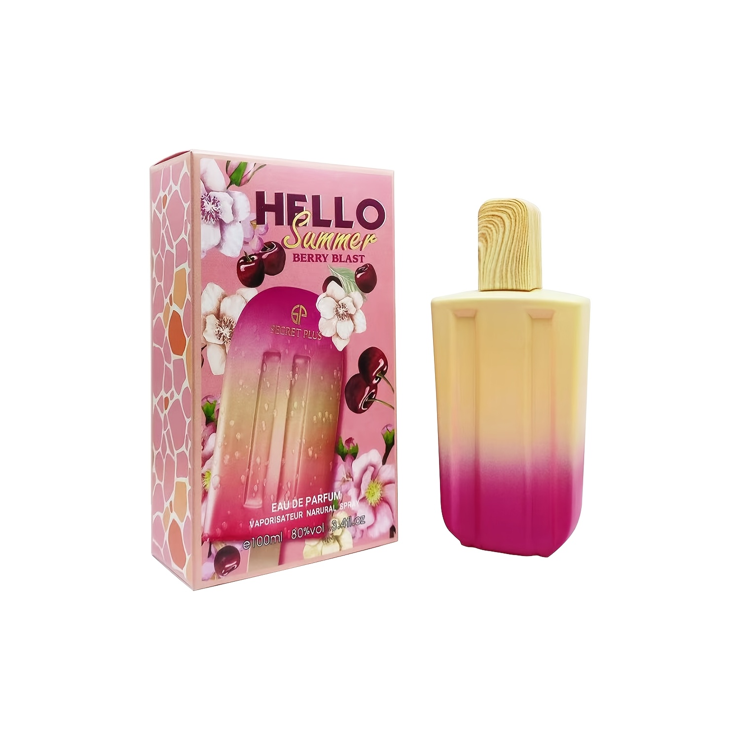 TEMU Hello Blast Women's Perfume, Ice Pop Shaped Perfume Bottle With Color Gradient, Floral Cherry Scent Eau De Parfum, 100ml/ 3.4fl.oz