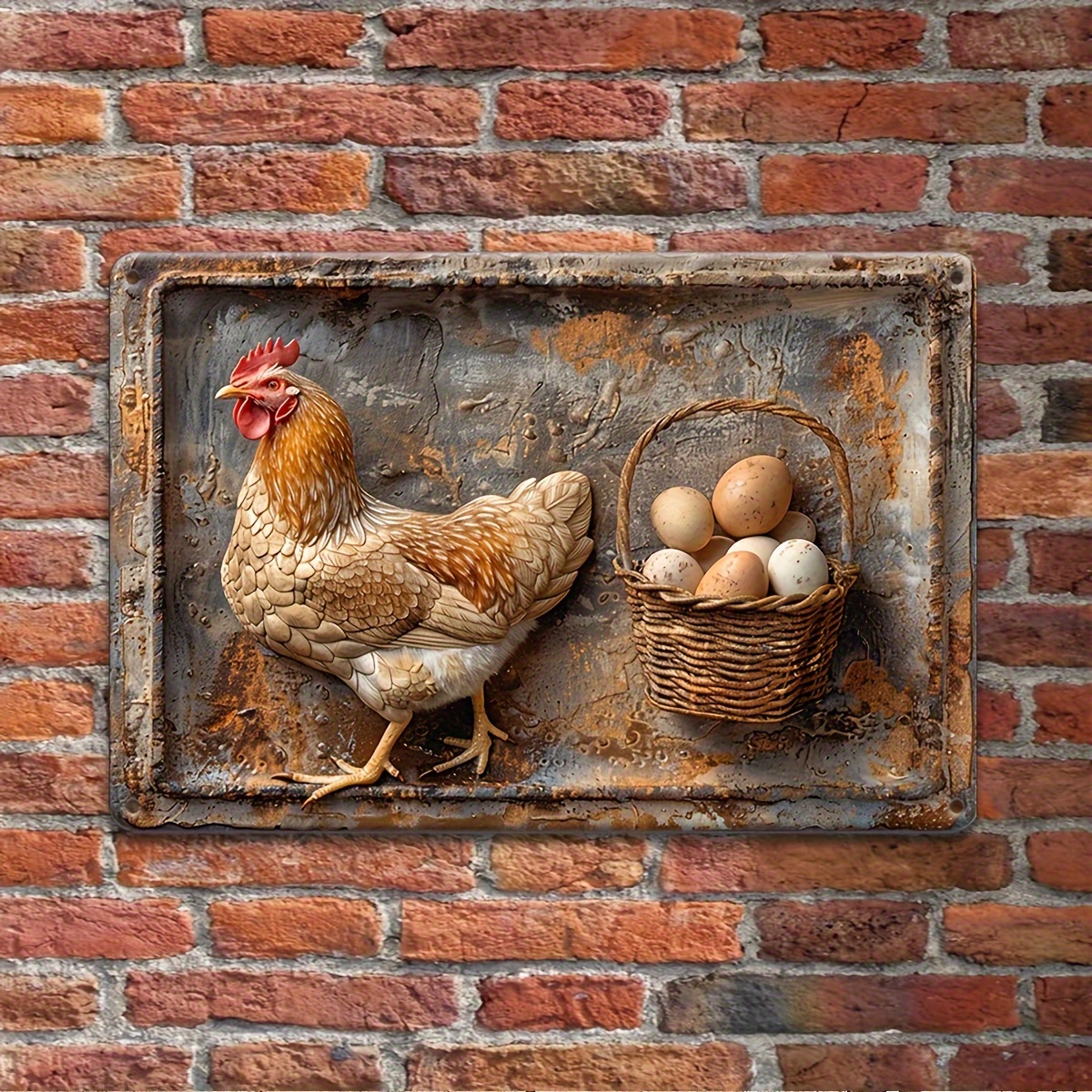 

Vintage Chicken & Metal Sign - Rustic Wall Decor For Home, Kitchen, Cafe, Bar, For Man Cave - Outdoor Hanging Plaque For Garage, Porch, Farmhouse - 12"x8