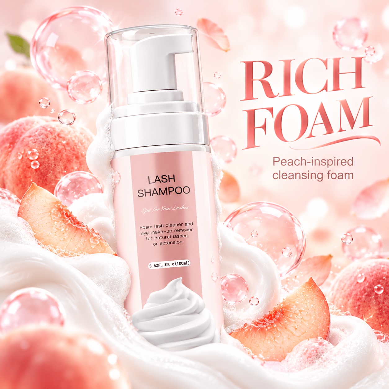 Image of 100ml Eyelash Mousse Set - Gentle Foaming Eyelash Cleanser, Eyelash Cleaning For Extensions, Natural Oil-free Eyelash Foam