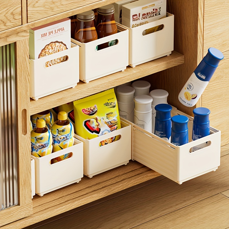 

Contemporary Plastic Expandable Kitchen Cabinet Organizer Bins - Pull-out Storage Boxes With Handles For Snacks, Spice Jars, And Home Organization