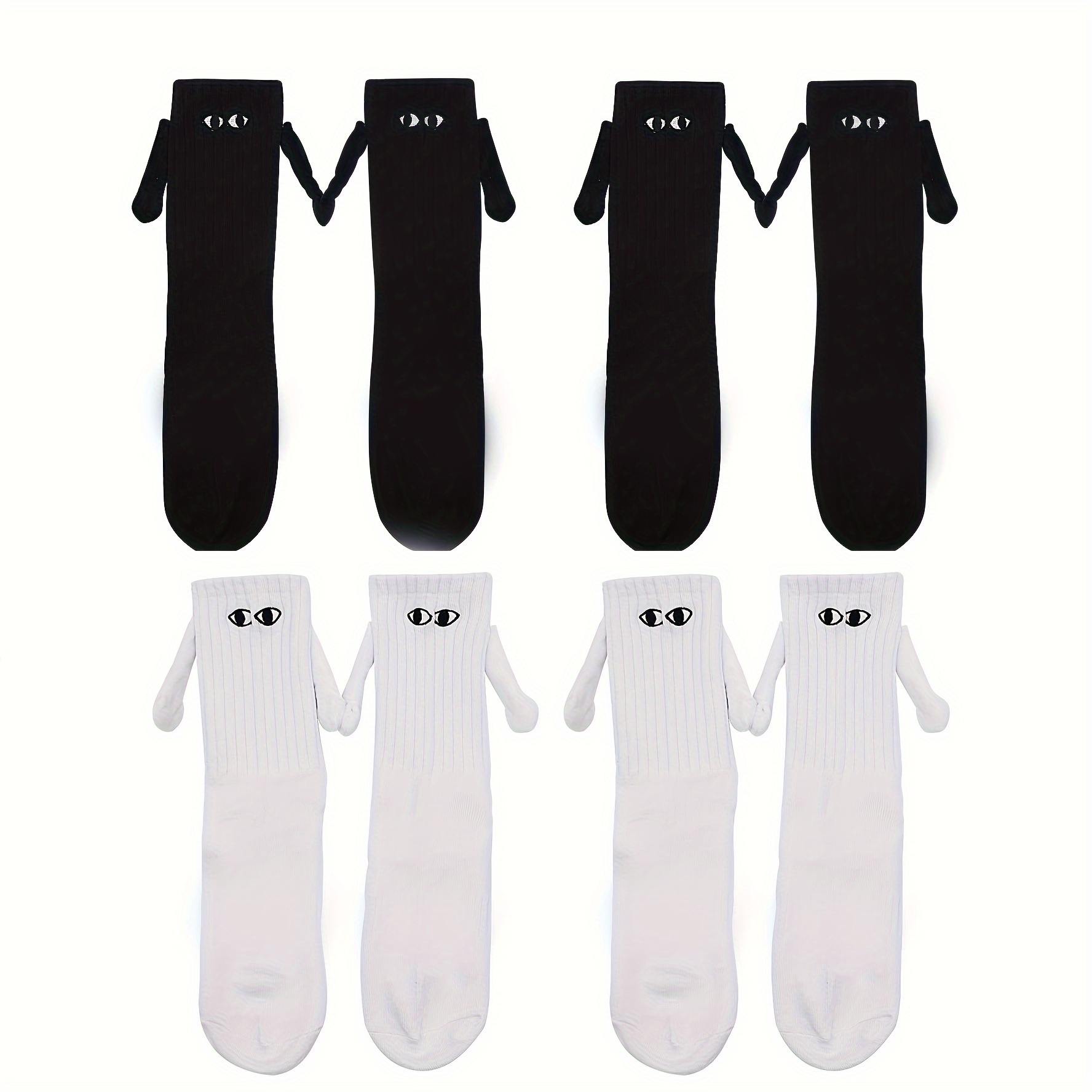 TEMU 4 Pairs Pack Internet Celebrity Hand-holding Socks Couple Hand-holding Magnetic Socks Mid-calf Socks All-match Street Trendy Love Couple Best Friend Magnetic Socks