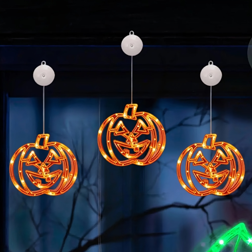 TEMU Halloween Decorations String Lights With Suction Cup| Flameless Indoor Battery Lamp For Glass| Neon Sign With Pumpkin| Orange Green White Fairy