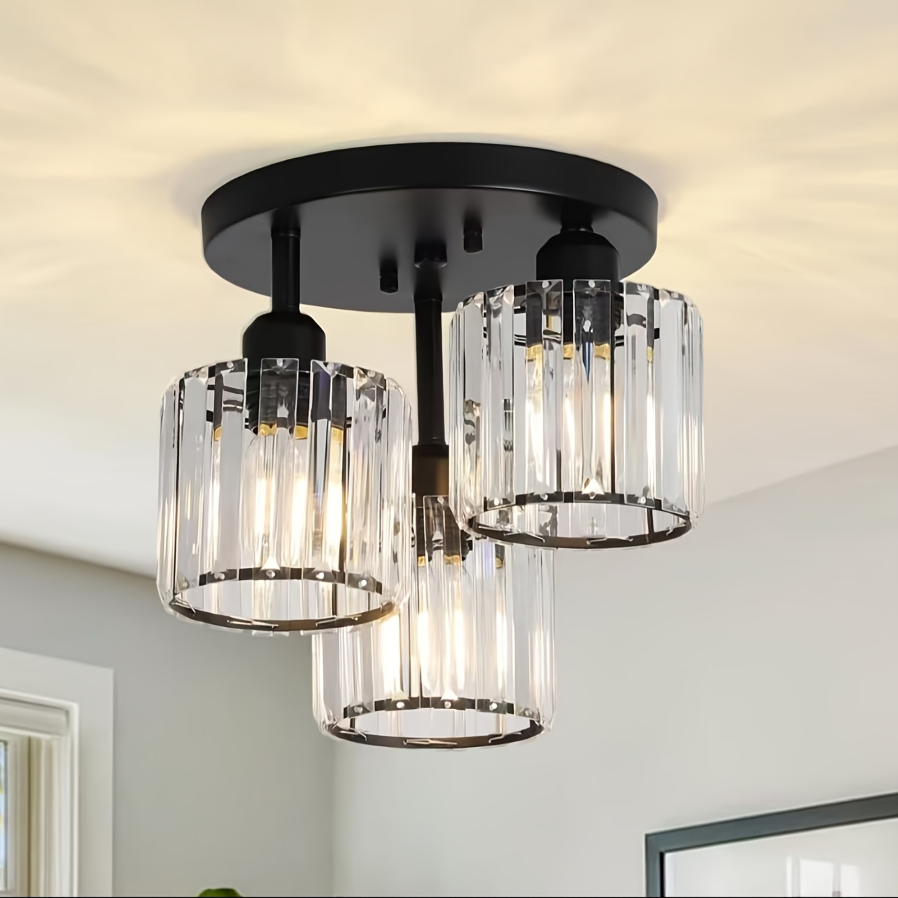 TEMU Contemporary Semi-flush Ceiling Light, Three-bulb Pendant Fixture With E26 Base, Indoor Crystal Chandelier Suitable For Dining Areas, Bedrooms,