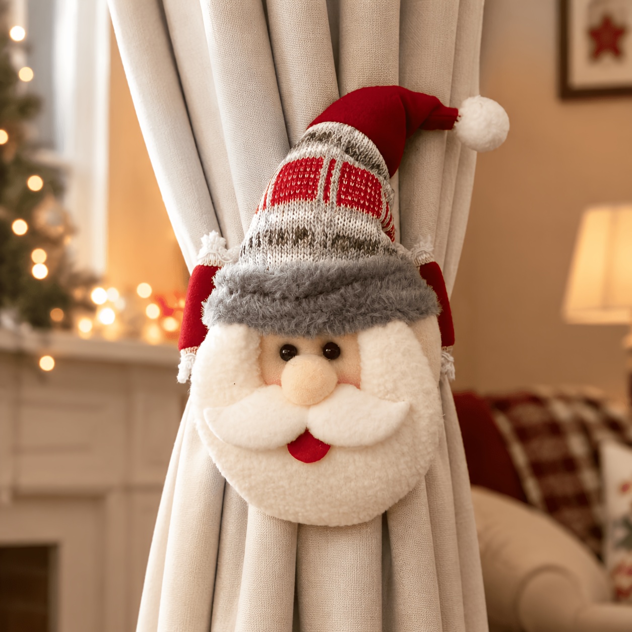 TEMU Christmas Holiday Decorations: Santa Claus, Snowman, Reindeer, Retro Curtains, Curtain Rings, Christmas-themed Decorations, Window Display