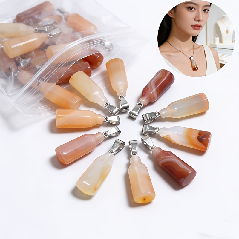 15pcs Natural Red Agate Mini Bottle Stone Pendants for DIY Jewelry