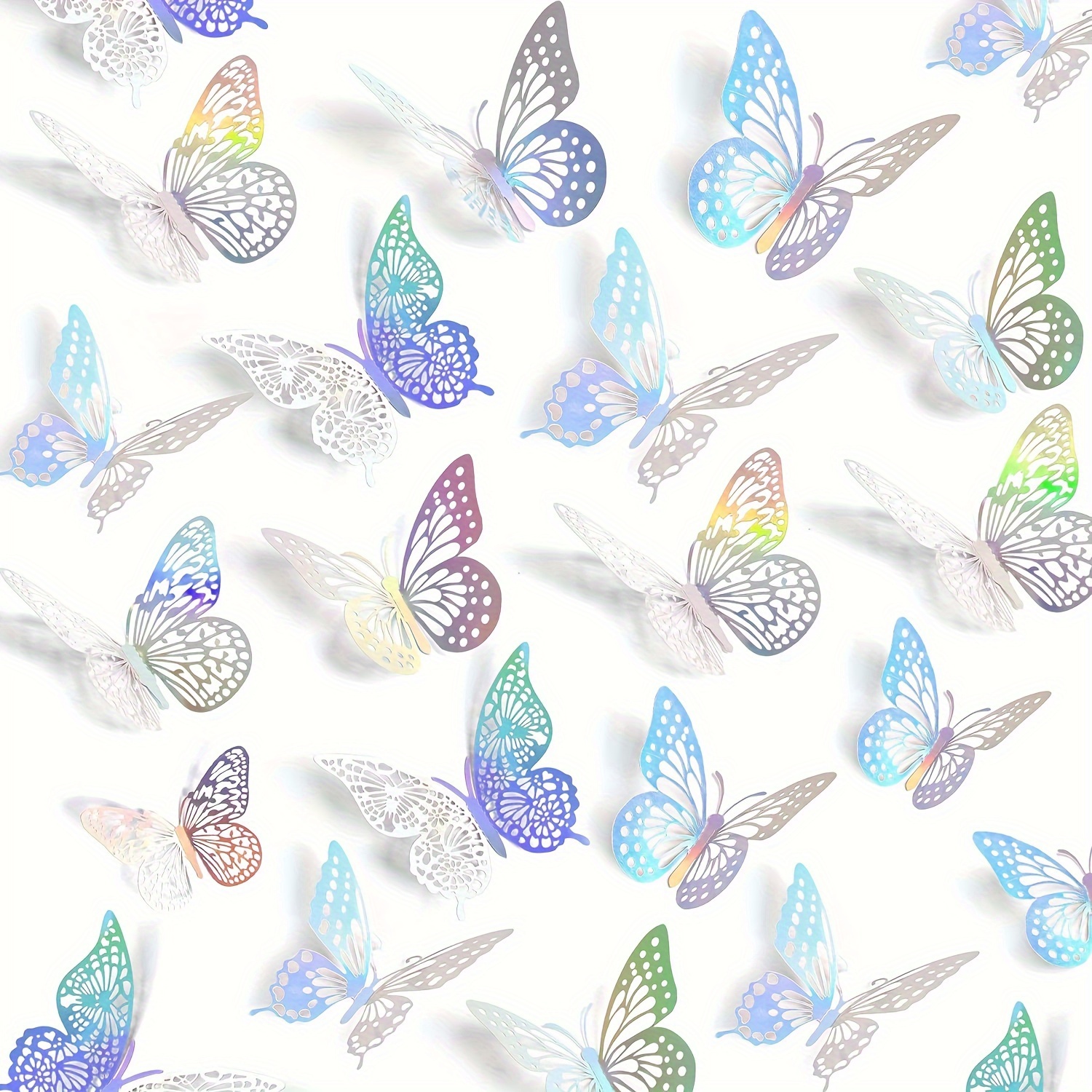 

48-piece 3d Metallic Butterfly Wall Decor Set - Various Designs & Dimensions, Detachable Holographic Insects For Celebrations, Cake Embellishments & More.